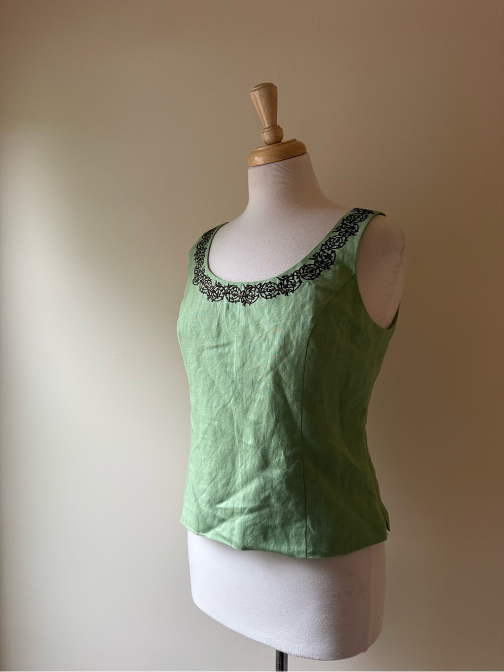 Positive Attitude Fairycore Green Linen Embroidered Tank Top